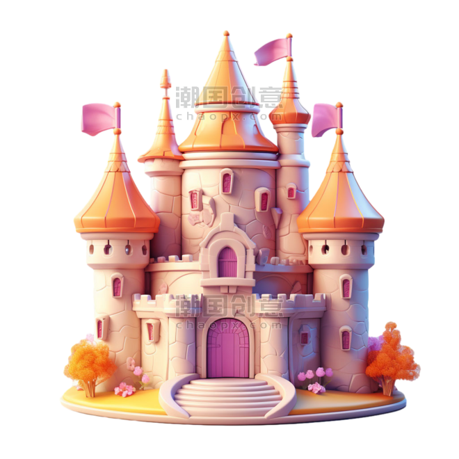 创意合成梦幻城堡立体元素免抠图案