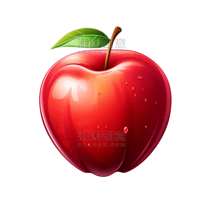 创意绘画红苹果元素免抠图案水果