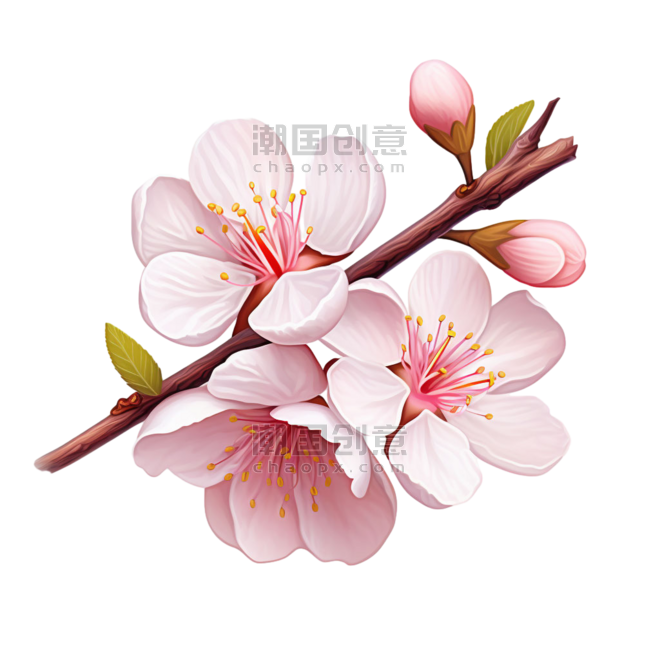 创意春天植物花朵樱花建模美丽梅花元素免抠图案