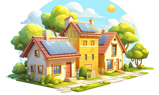 创意房屋别墅带有太阳能电池板的建筑物
