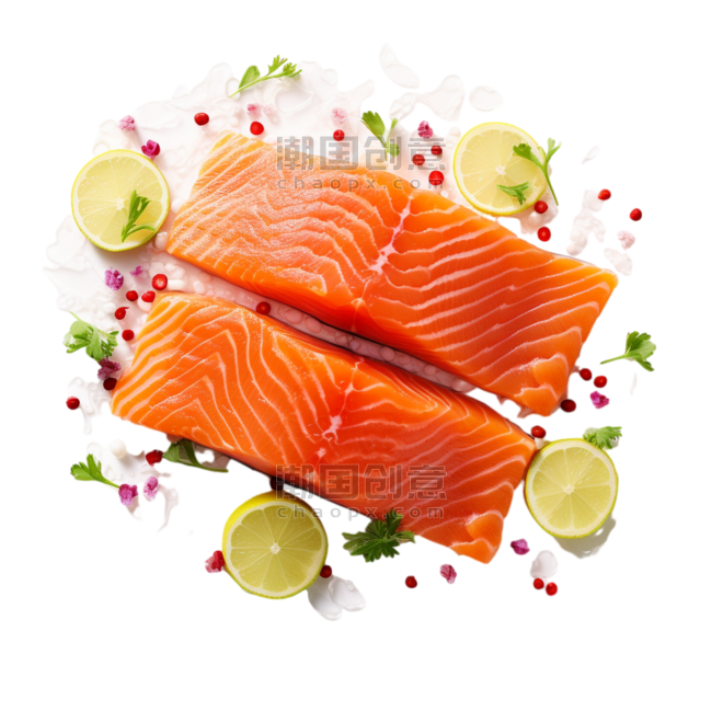 创意特色美味生鲜美食三文鱼元素免抠图案