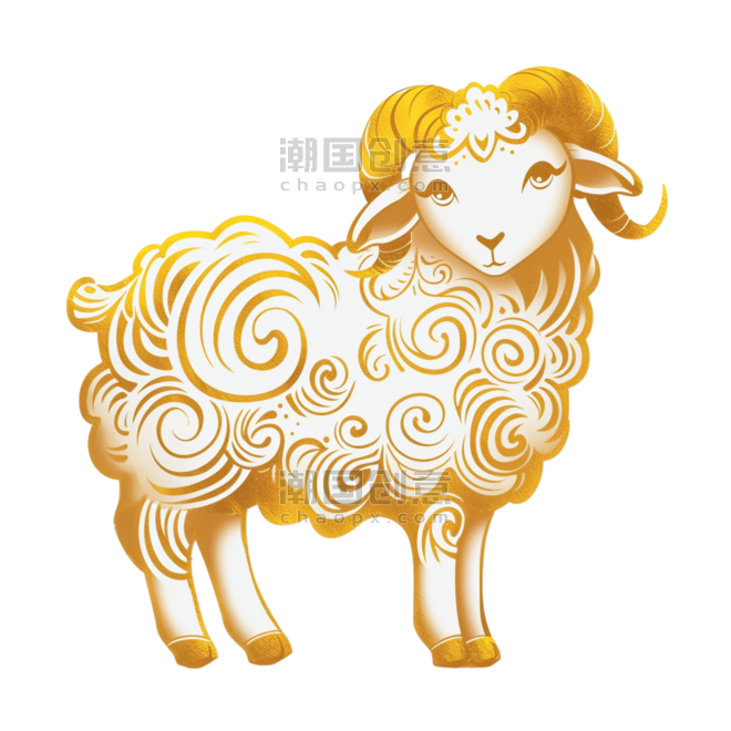 创意十二生肖金箔材质羊免抠元素动物