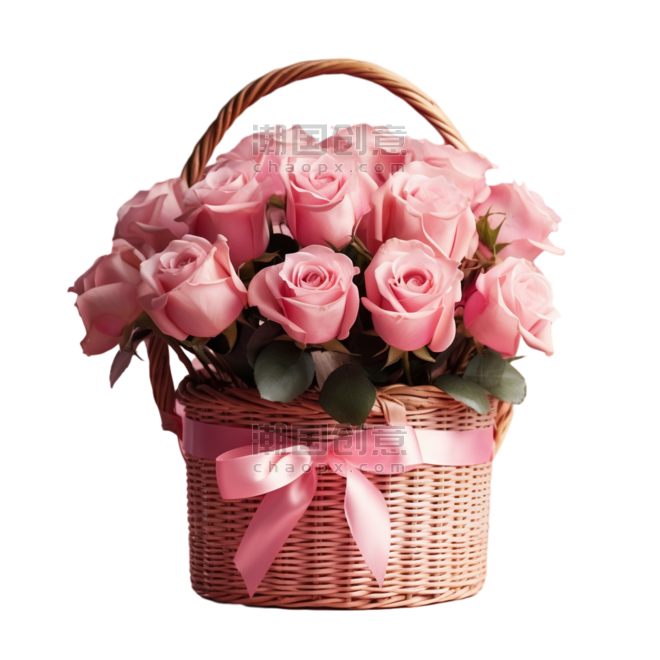 创意简洁粉色鲜花元素玫瑰花植物免抠图案