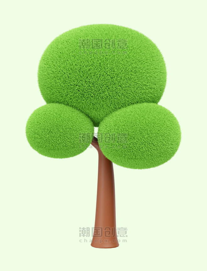 3D立体毛绒树树木植物大树图片