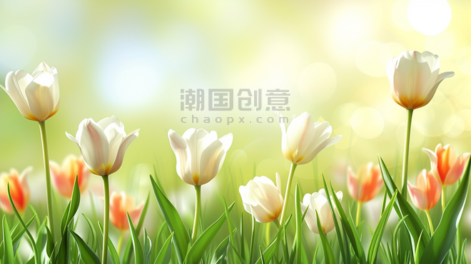 创意简约唯美清新花朵春天郁金香花束花丛的背景6