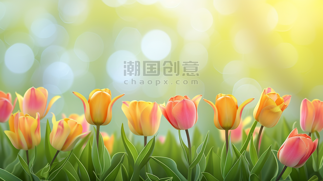 创意简约春天郁金香唯美清新花朵花束花丛的背景2