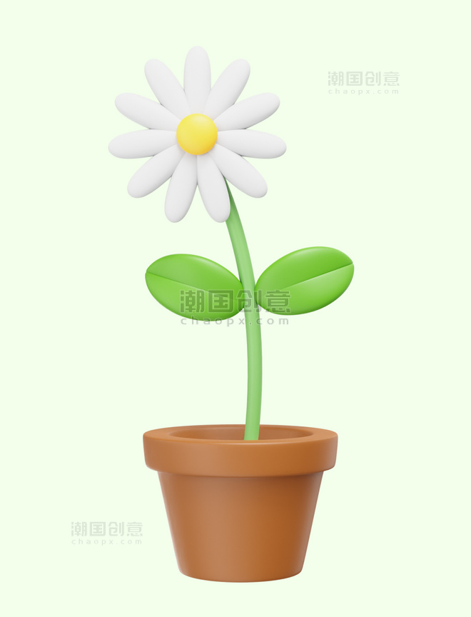 3D立体春季植物盆栽花草设计图