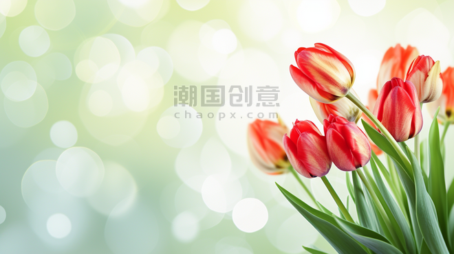 创意简约唯美清新春天郁金香花朵花束花丛的背景16
