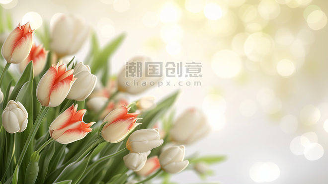 创意简约春天郁金香唯美清新花朵花束花丛的背景14
