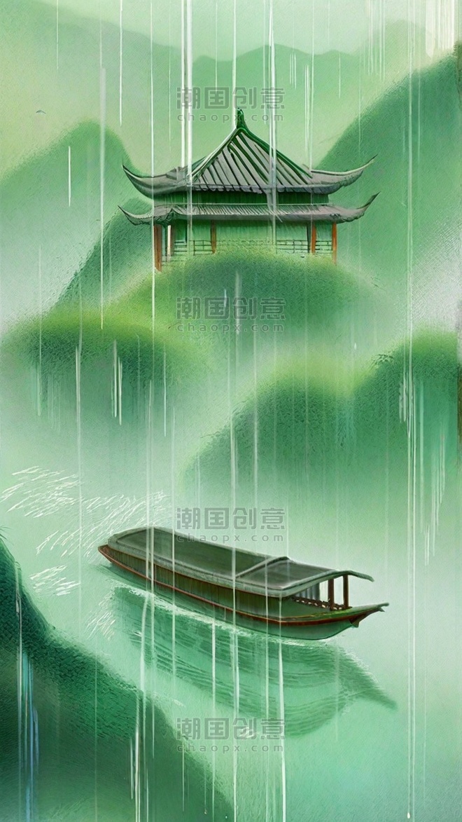 清明节创意国风青绿色中国风水墨清明节山水背景3