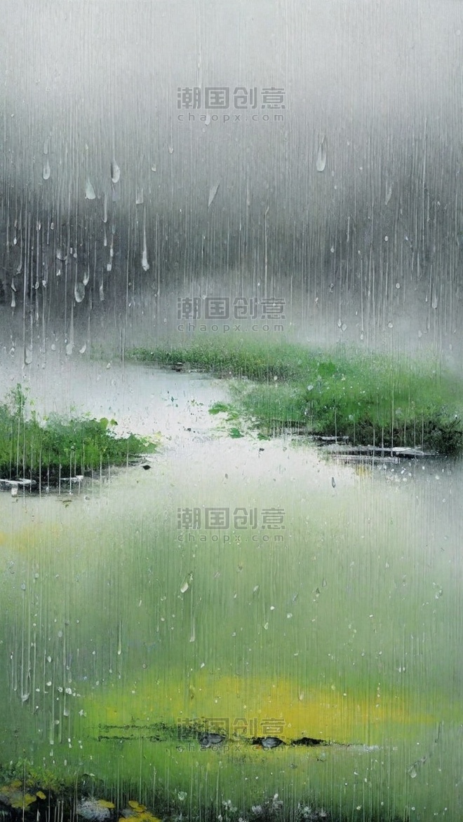 创意清新春天雨中风景弥散朦胧清明节背景图片