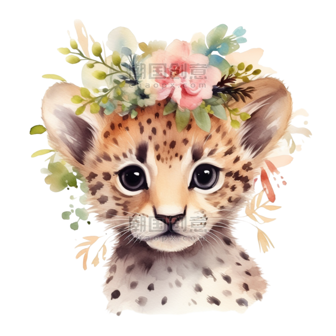 创意水彩动物艺术可爱花豹元素免抠图案