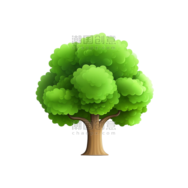 创意几何茂密树木卡通植物植树节元素免抠图案