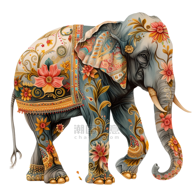 创意大象动物印度风手绘免抠元素插画