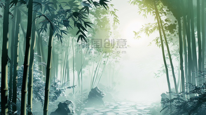 创意清明节中国风春季大自然森林里竹子风景风光的插画4