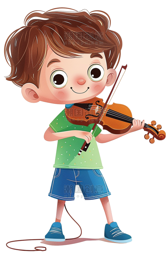 创意可爱男孩卡通拉着小提琴手绘元素