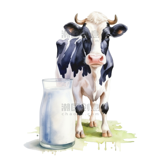 创意乳制品数字艺术牛奶牧场元素免抠图案