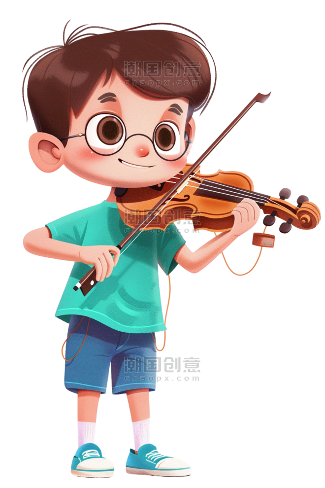 创意手绘可爱男孩拉着小提琴卡通元素