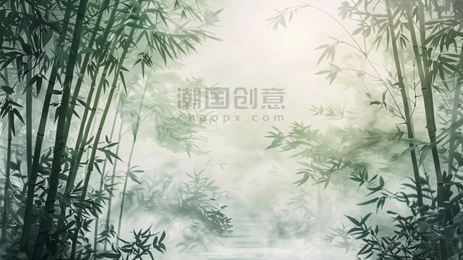 创意清明中国风竹林春季大自然森林里竹子风景风光的插画1