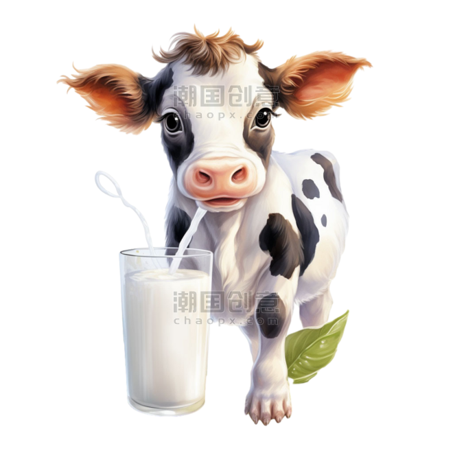 创意乳制品写实牛奶牧场元素免抠图案