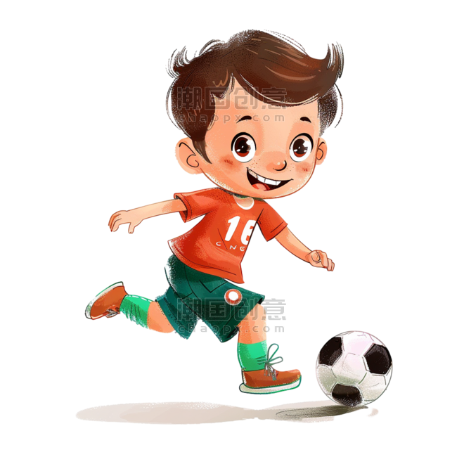 创意可爱男孩踢足球手绘卡通元素