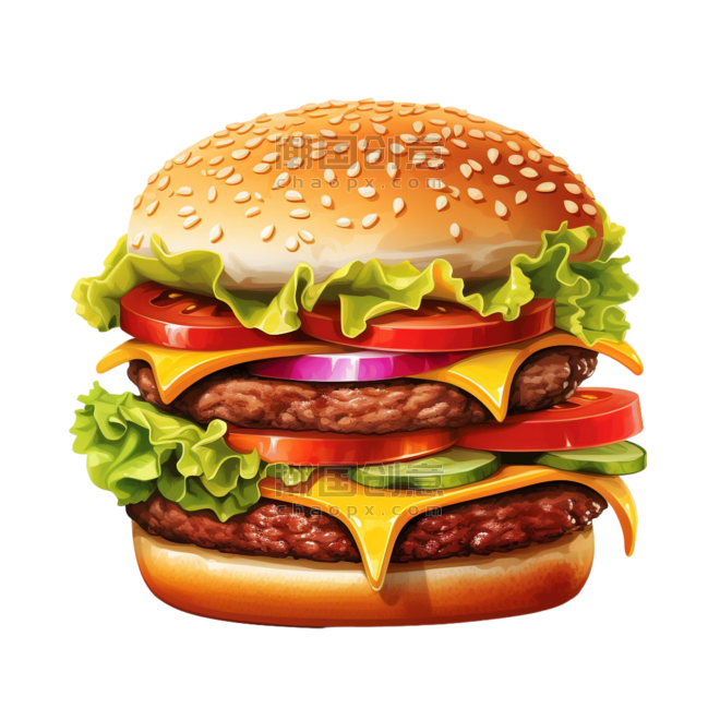 创意汉堡包食物元素免抠图案