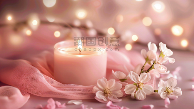 创意妇女节情人节浪漫唯美鲜花主题礼物蜡烛美业香薰背景3