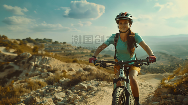 创意户外阳光美女运动骑车骑行摄影