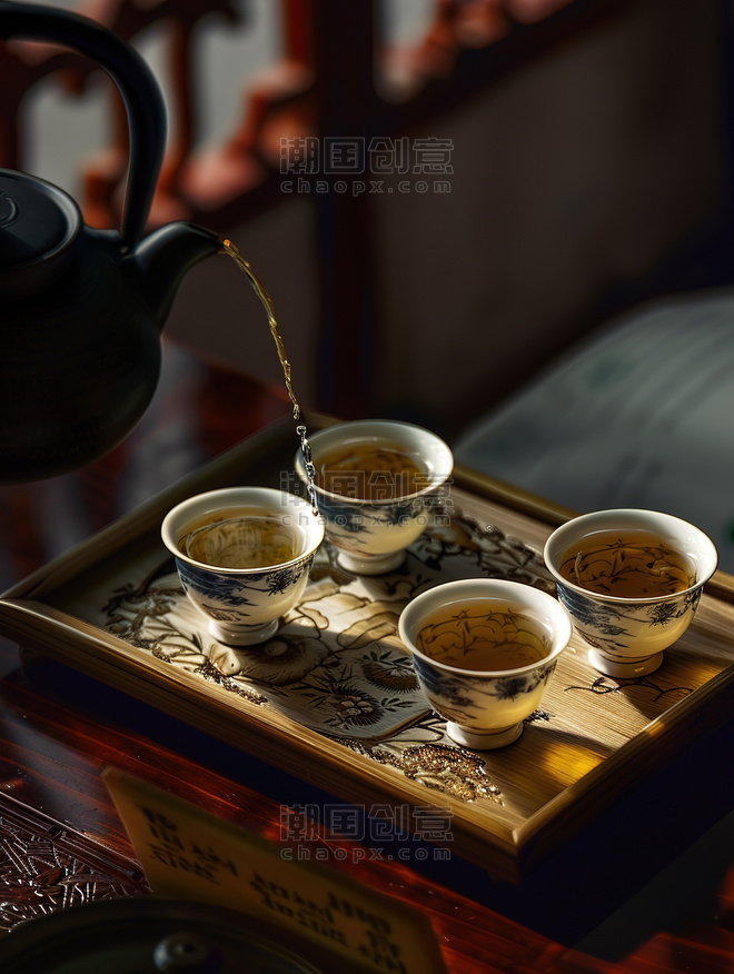 创意功夫茶茶艺茶道中式品茶工艺制作的春茶摄影配图