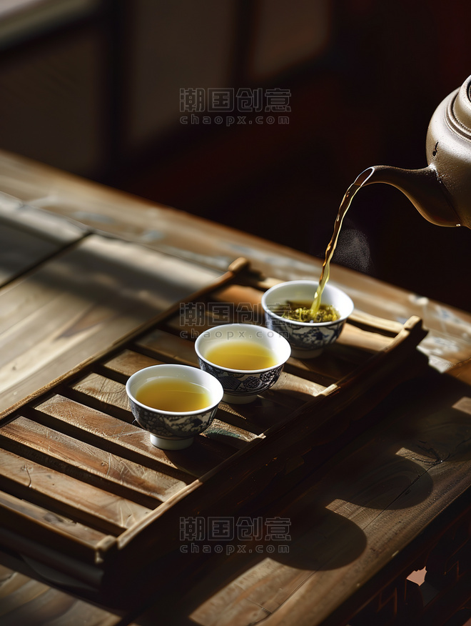 创意传统工艺制作的春茶功夫茶茶艺茶道中式品茶摄影图