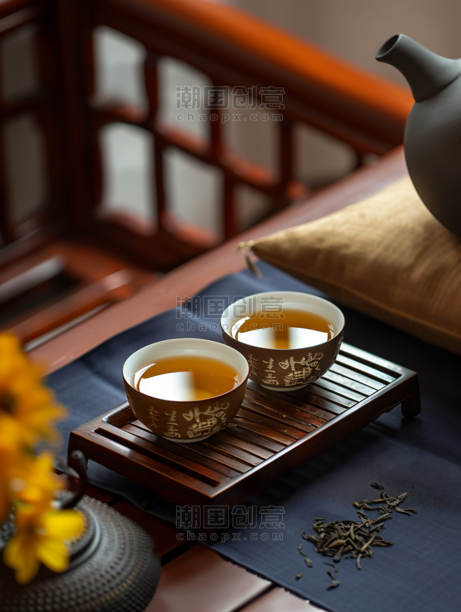 创意茶具餐饮中式茶道特写饮茶时光11