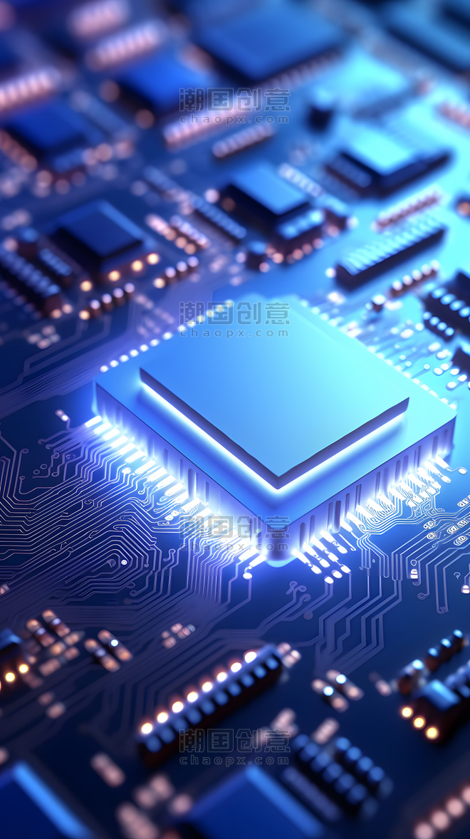 创意蓝色科技电子电路芯片电脑核心科技感