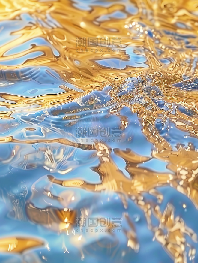 创意金色上的蓝色波浪水波纹桌面壁纸设计图
