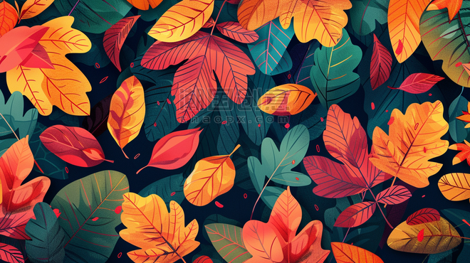 创意深色阳光树叶纹理叶片植物彩色夏天景色的背景16