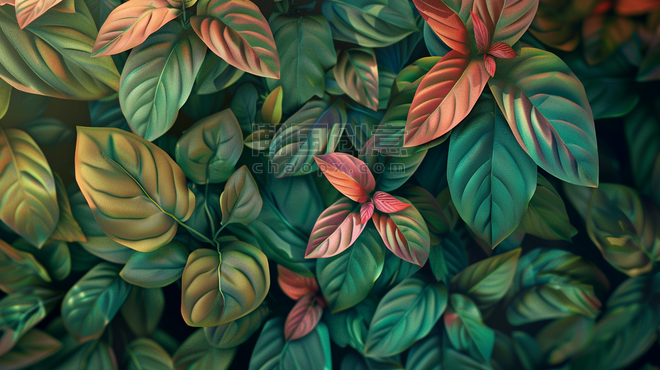 创意深色阳光树叶纹理叶片植物彩色夏天景色的背景15