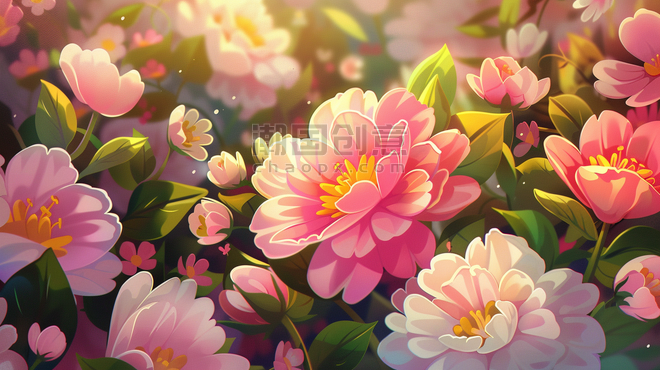 创意深色场景牡丹夏天花朵花束树叶叶片纹理的插画10