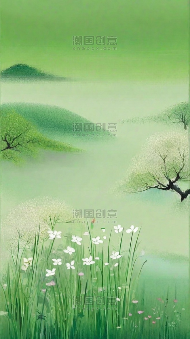 创意绿色清新春天清明节风景背景