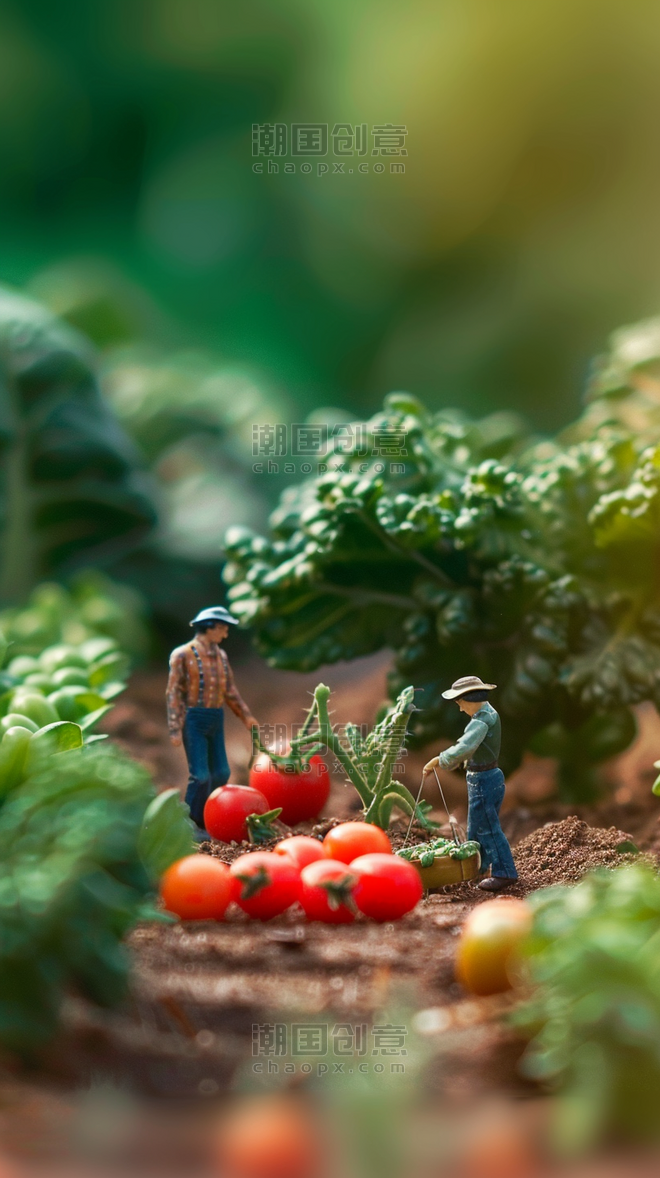 种植蔬菜五一劳动节菜园里微景观劳动人物背景图