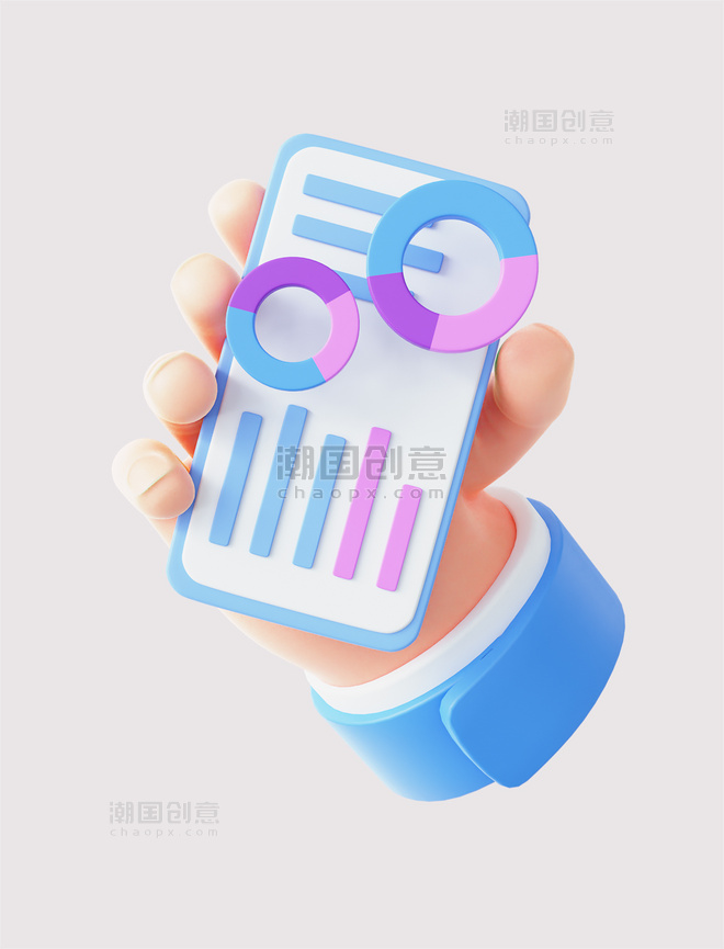 立体信息图表手拿表格手势商务数据办公手机