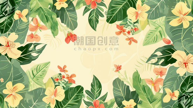 创意绿色春天夏天植物装饰叶子边框背景10