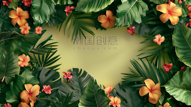 创意绿色春天夏天植物装饰叶子边框背景17