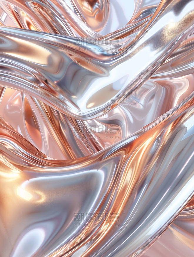 创意玫瑰金流体金属质感酸性抽象流体纹理背景11