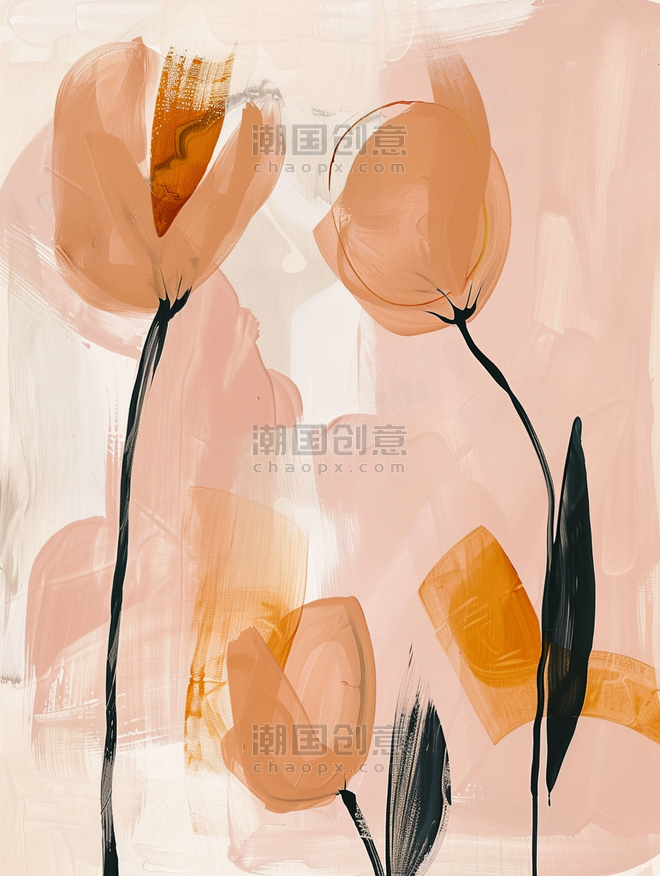 创意图形排列抽象手绘抽象花朵装饰画背景0