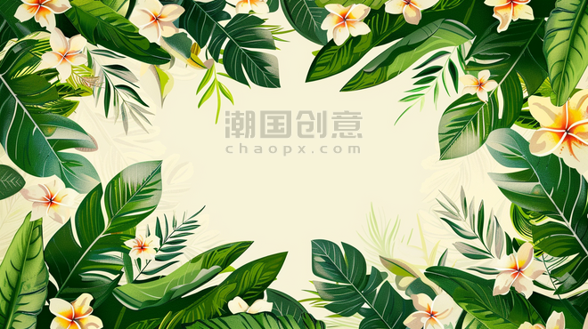 创意绿色春天夏天植物装饰叶子边框背景14