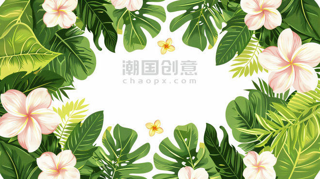 创意绿色植物装饰叶子边框背景15