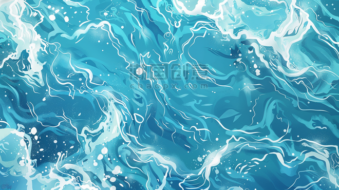 创意手绘微光粼粼清澈水池的水面波浪大海背景3