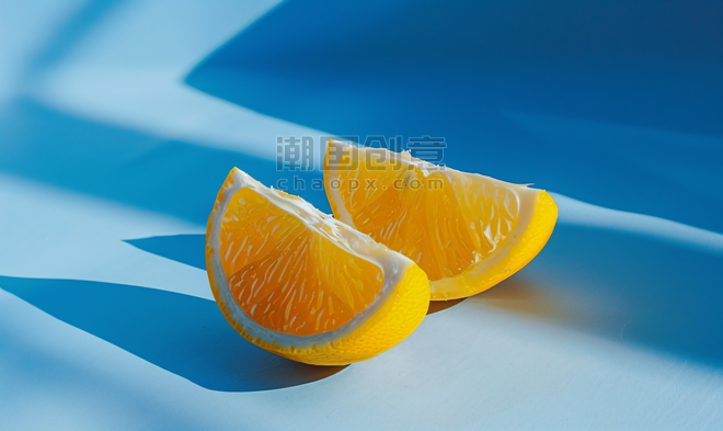 创意夏天切开的橘子橙子蓝色撞色柠檬