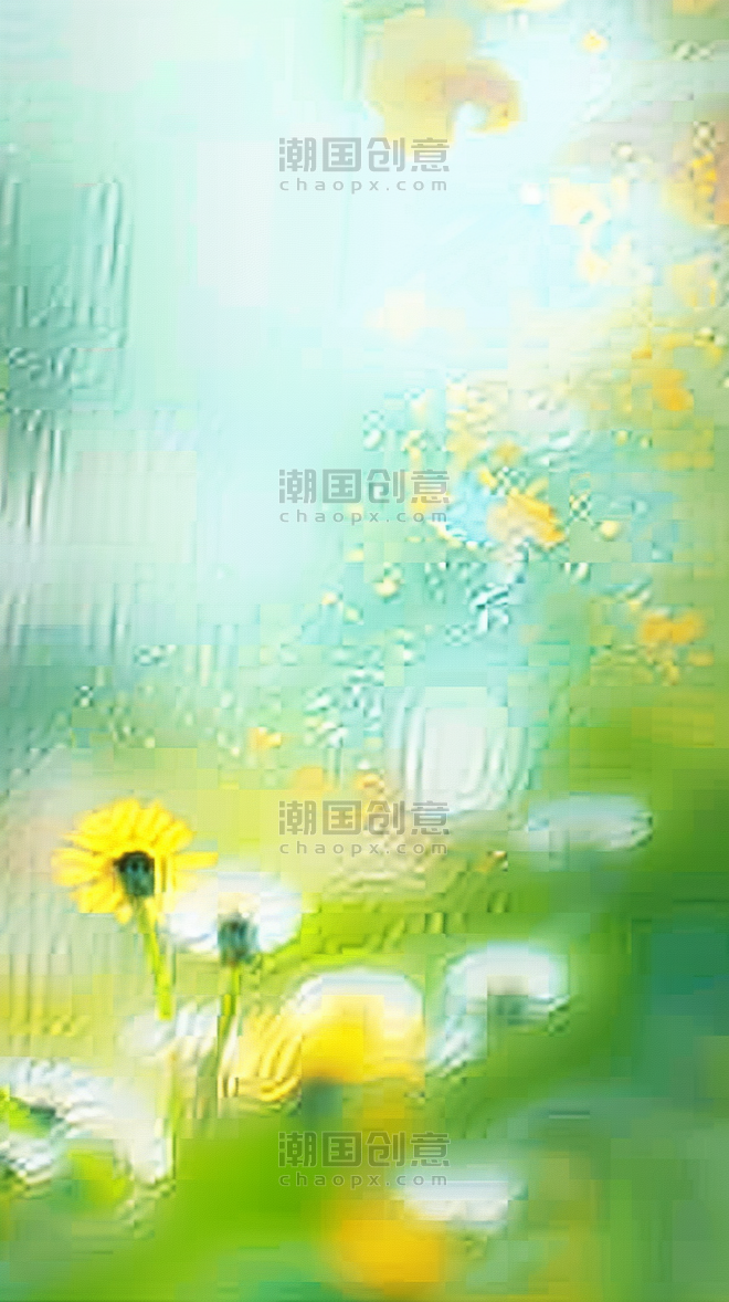 创意春天谷雨节气雨中柔和模糊黄色花朵下雨油画背景素材