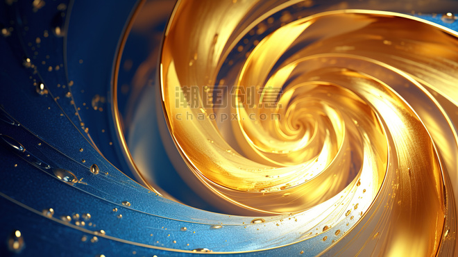 创意金色蓝色水波旋转抽象螺旋金色蓝色漩涡商务科技18