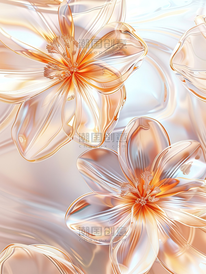 浪漫唯美创意磨砂玻璃透明橙色花朵插图